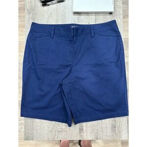 Lands End Womens Navy Blue Mid Rise Chino Shorts Size 16 Stretch Cotton Twill